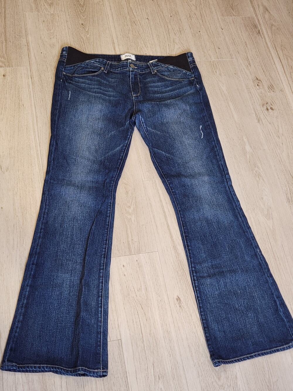 PAIGE Maternity Skyline Boot Jeans Size 33 Dark Wash Bootcut 32" Inseam